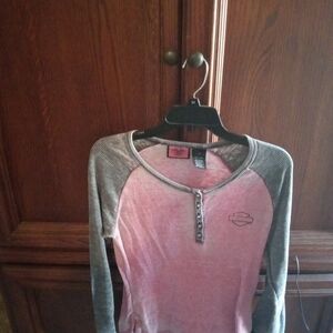 Pink and Gray Women's Long Sleeve Shirt Harley Davidson Shirt